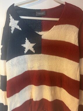 Wooden Ships Red White Blue Star V-Neck Knit Sweater